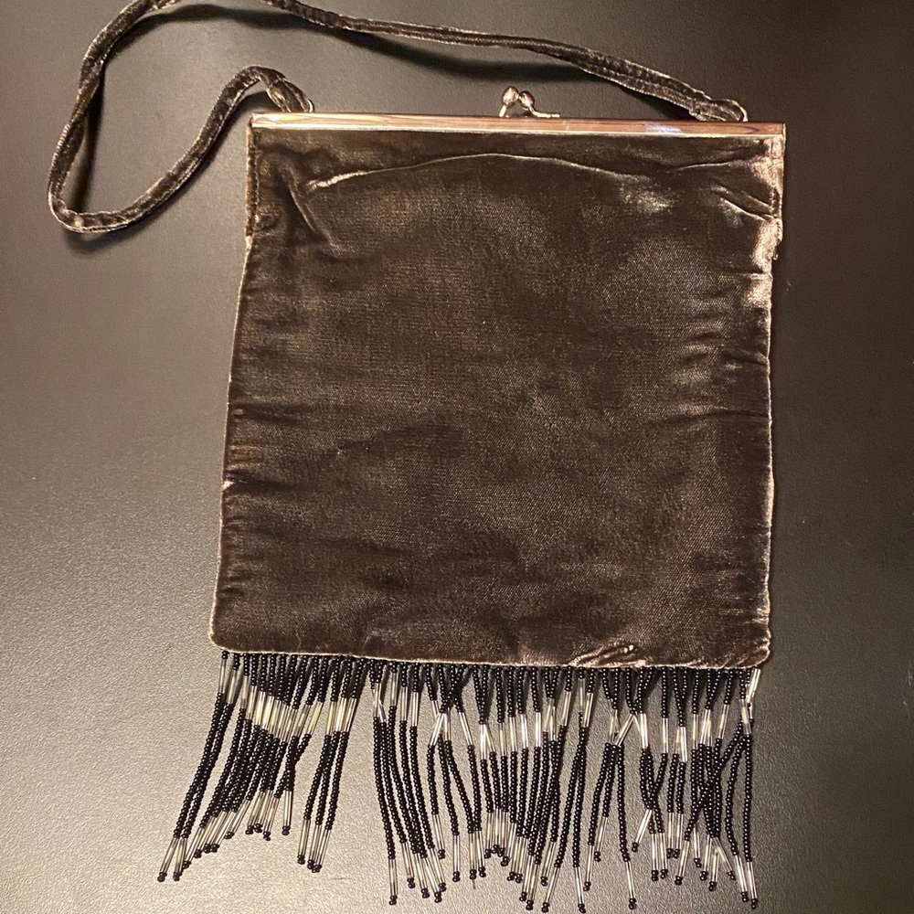Elegant Vintage Black Velvet Fringe Saks Fifth Avenue  Vintage Evening Bag - Picture 2 of 15